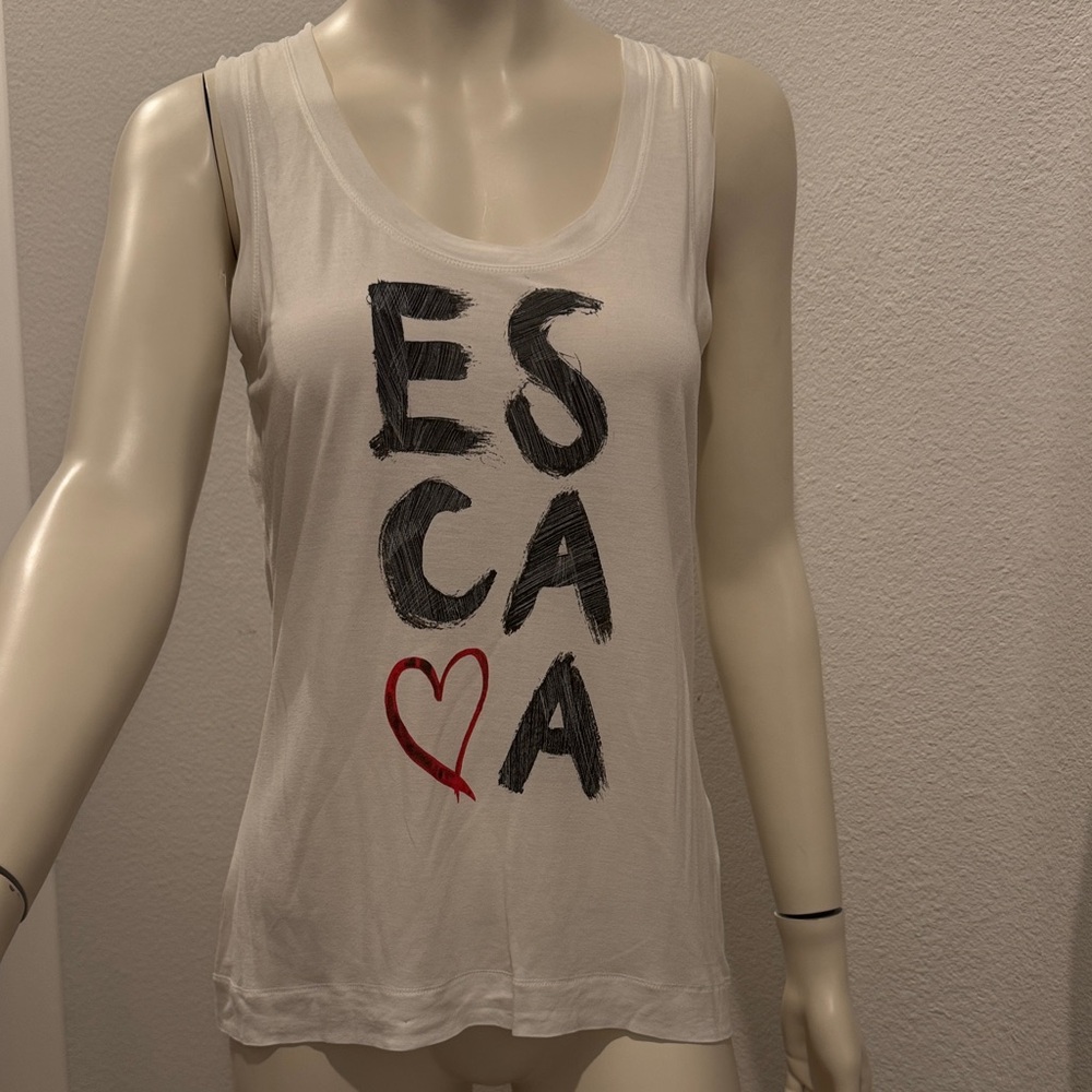 Escada White Tank Top with Black and Red Graphic M
